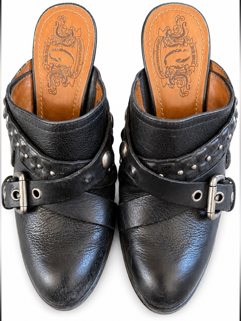 Nine West Vintage America Jeston Black Leather Studded Mule Clogs 6M